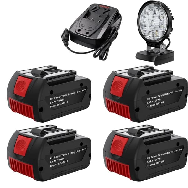 Bosch 18V Ersättningsbatteri, 6000mAh kapacitet, Snabbladdare 4A,Sats 6 Set 4