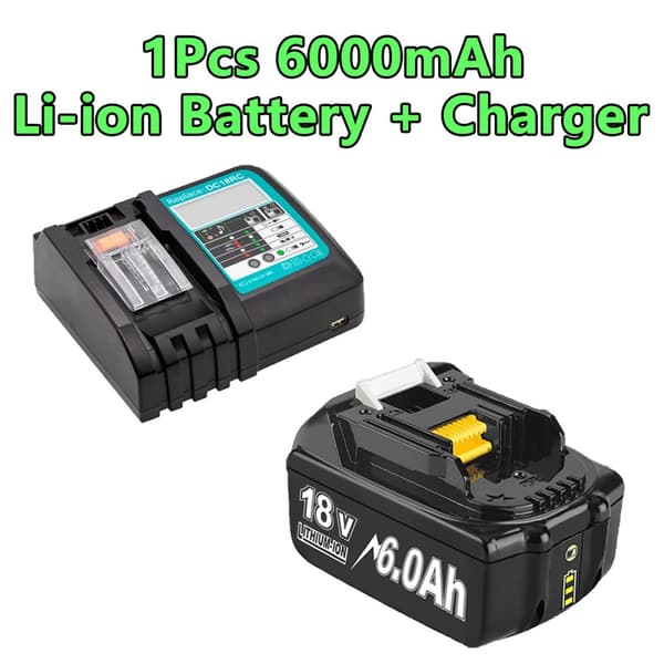 Vaihtobatteri, 6000mAh kapasiteetti, 18V Li-ion teknologia,1 Akun 1 Laturi