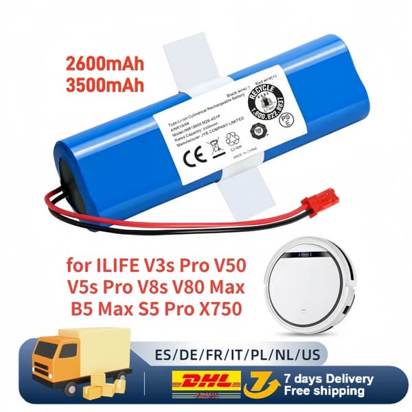 Lithiumbatteri til ILIFE robotstøvsugere, høj kapacitet 2600mAh, sikker Li-Ion teknologi,2600mAh