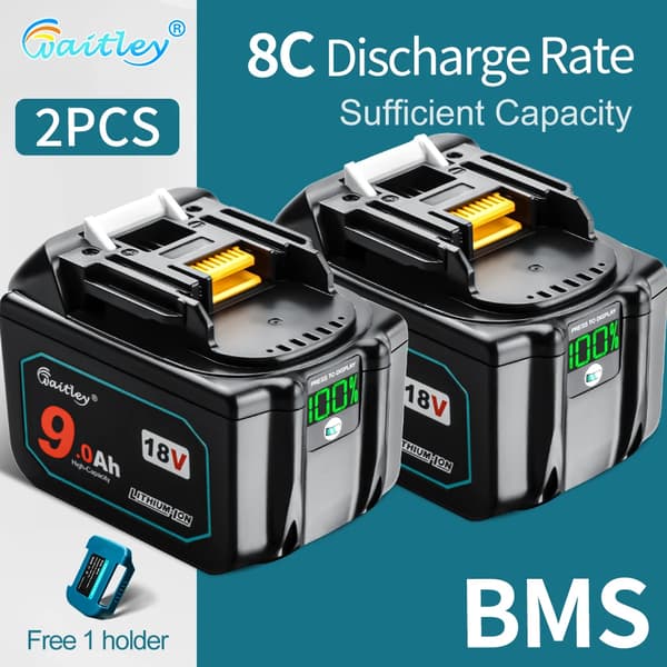 18V litiumjonbatteri, 9000mAh kapacitet, 8C urladdningshastighet,2 ST 9Ah Batteri