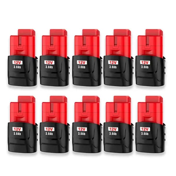 M12 uppladdningsbart batteri, 3000mAh kapacitet, 12V spänning,10-pack-3,0Ah