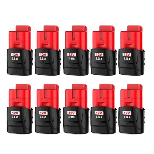 M12 uppladdningsbart batteri, 3000mAh kapacitet, 12V spänning,10-pack-3,0Ah