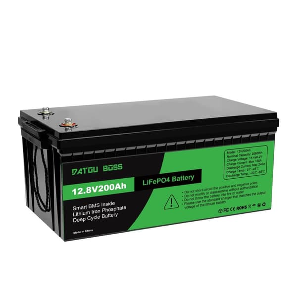 DATOUBOSS 12V Lithiumbatteri, 200Ah kapacitet, Smart BMS-beskyttelse,DT-12V200AH