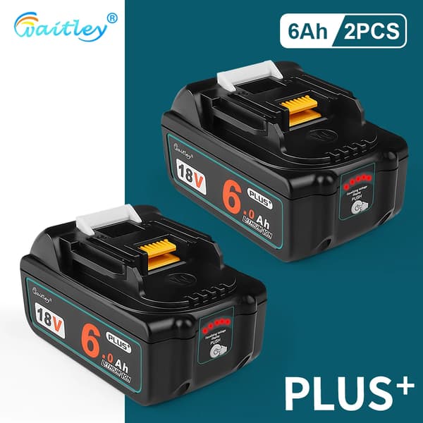 Uppladdningsbart Li-ion-batteri, 18V 6000mAh, USB- och Type-C-utgång,2 st batterier