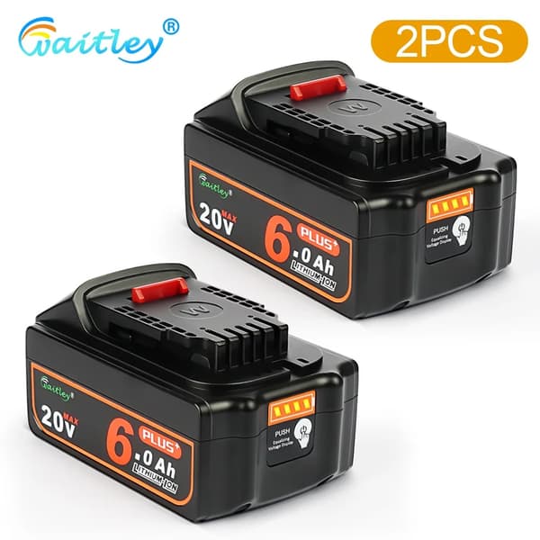 Li-Ion Batteri til D*w*lt 18V/20V Værktøj, 6000mAh Kapacitet, USB Udgange,2 stk