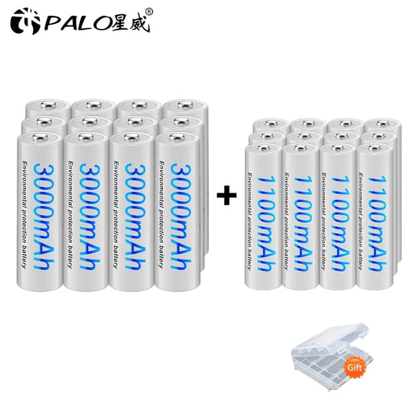 Ladattavat AA/AAA-paristot, suuri kapasiteetti 3000mAh ja 1100mAh, pitkäkestoinen suorituskyky,12AA ja 12AAA
