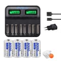 Pikkukuva 1 / 2: PALO D-koko ladattavat akut, 8000mAh kapasiteetti, yhteensopiva Ni-MH-laturi,4 akku 1 laturi