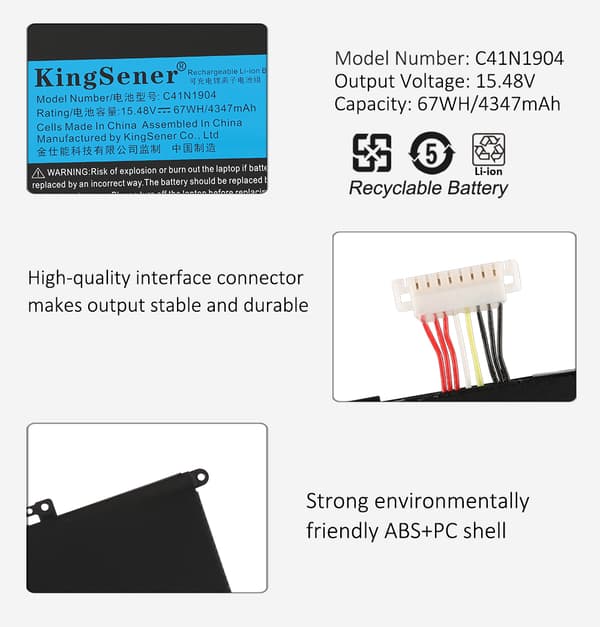 KingSener Laptopbatteri, 67WH kapacitet, 15.48V spænding, Li-Polymer type
