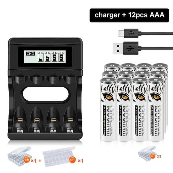 PALO AAA Ladattavat Paristot, 12 Paristoa Laturilla, Korkea Kapasiteetti 1300mWh,12 akku 1 laturi