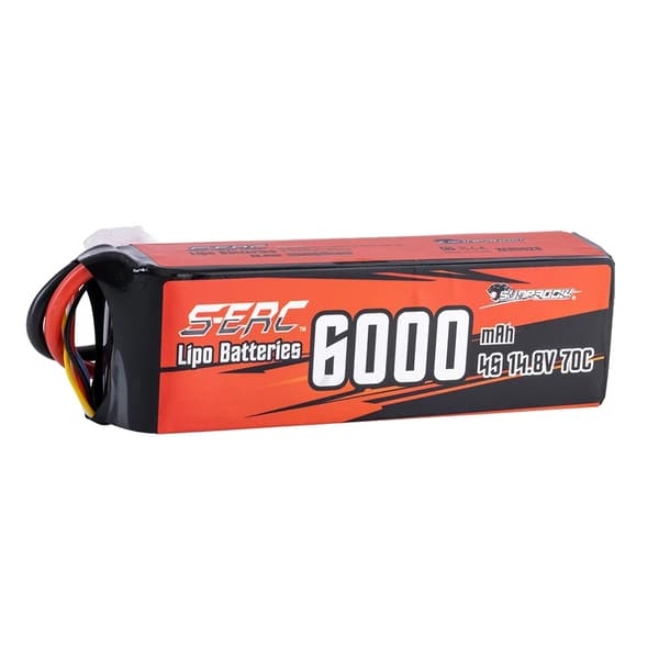 SUNPADOW Lipo-batteri 6000mAh, 14,8V spænding, 70C afladningshastighed,6000MAH-4S-14.8V-T