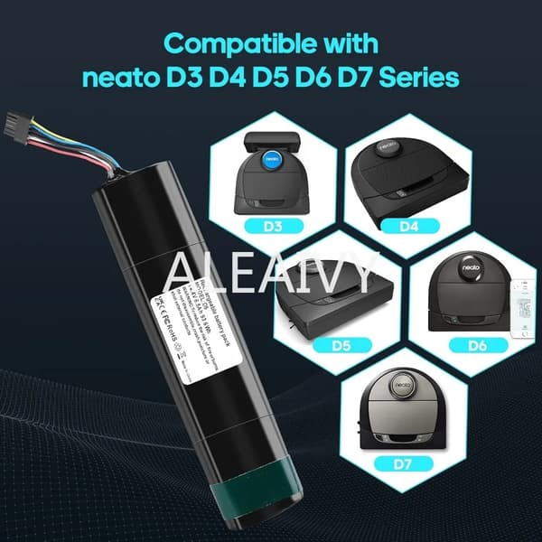 Erstatningsbatteri til Neato robotstøvsugere, 6500mAh kapacitet, 14.4V spænding,6800mAh