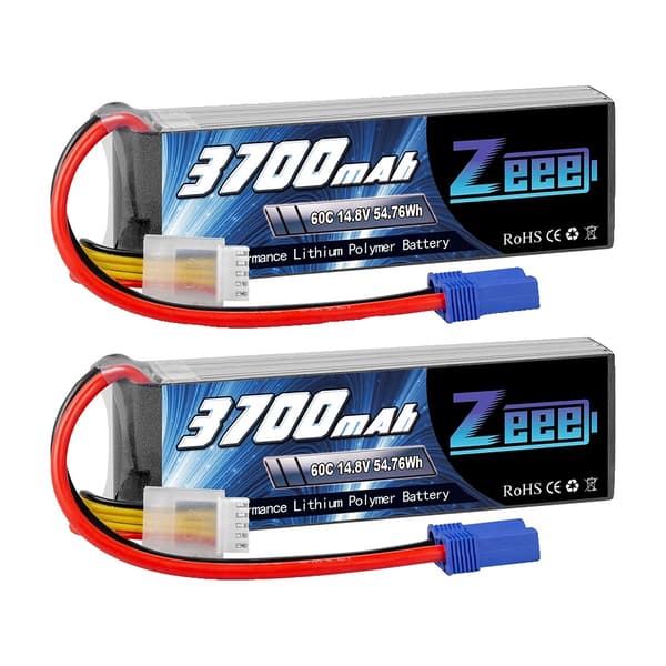 Zeee 4S Lipo-batteri, 3700mAh kapacitet, 60C afladningshastighed,2 stk 4S 60C 3700 EC5
