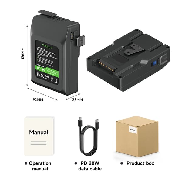 V Mount Batteri, BP-95 6600mAh, BP-185 12500mAh, BP-222 15000mAh,BP-95 6600mAh
