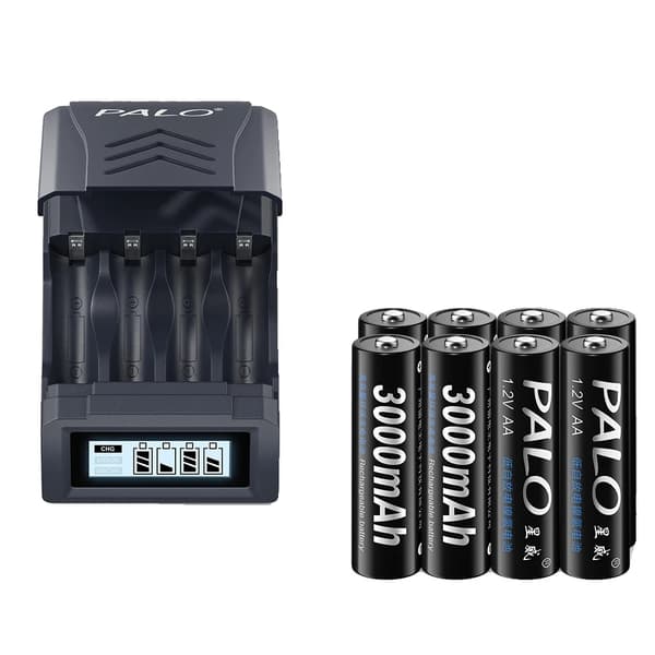 Palo AA Ladattavat Paristot, 3000mAh Kapasiteetti, USB-lataus,8kpl AA laturilla, 1,2 V