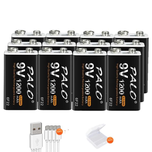PALO 9V Genopladeligt Batteri, 1200mAh Kapacitet, Micro USB Opladning,12stk