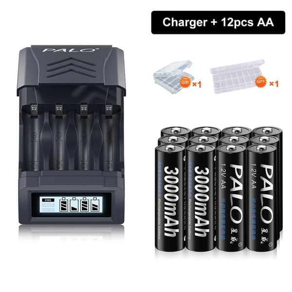 Palo AA Ladattavat Paristot, 3000mAh Kapasiteetti, USB-lataus,12kpl AA laturilla, 1,2 V