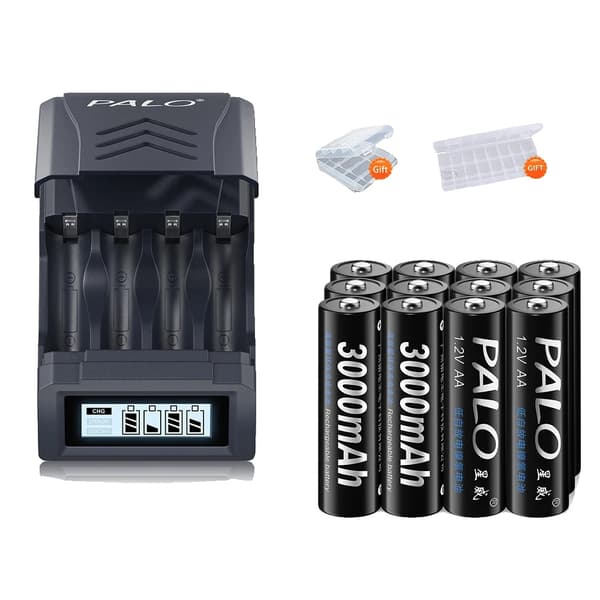 Palo AA Genopladelige Batterier, 3000mAh Kapacitet, USB Opladning,12 pc aa med oplader, 1.2V