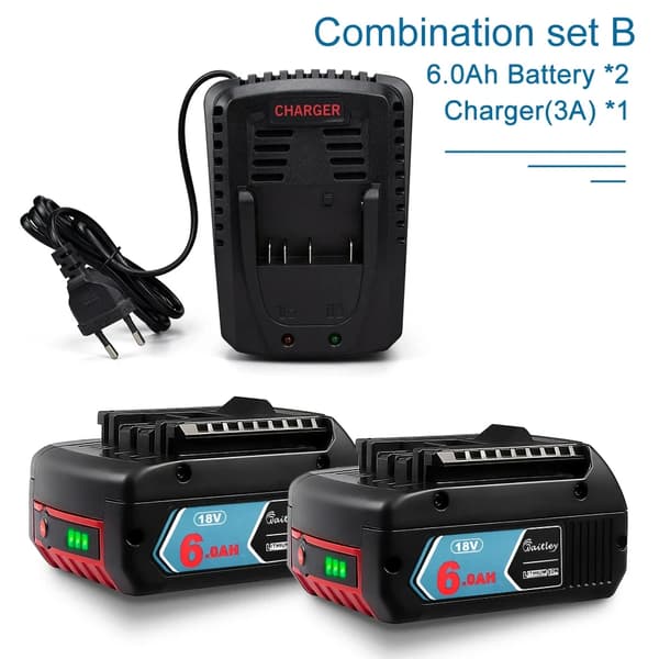 Waitley 6Ah-batteri, kompatibelt med Bosch 18V-verktyg, hög urladdningshastighet,Kombinationssats B