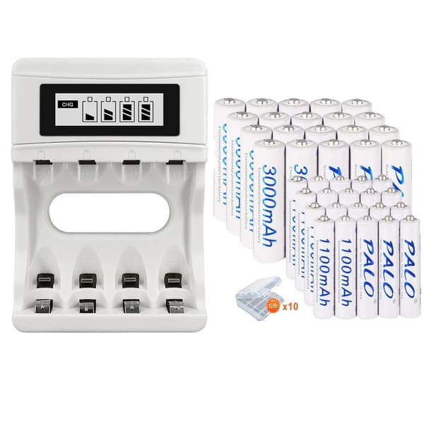 Genopladelige batterier, 4 slots LCD smart oplader, USB-drevet,20AA 20AAA oplader