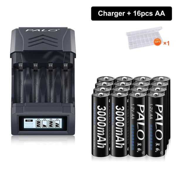 Palo AA Genopladelige Batterier, 3000mAh Kapacitet, USB Opladning,16 pc aa med oplader, 1.2V