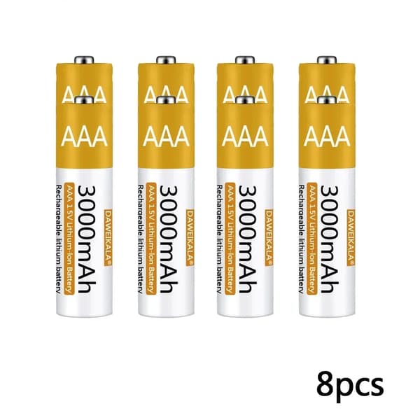 AAA Lithium-ion-batterier, 3000mAh kapacitet, genopladelige,8 stk AAA batteri