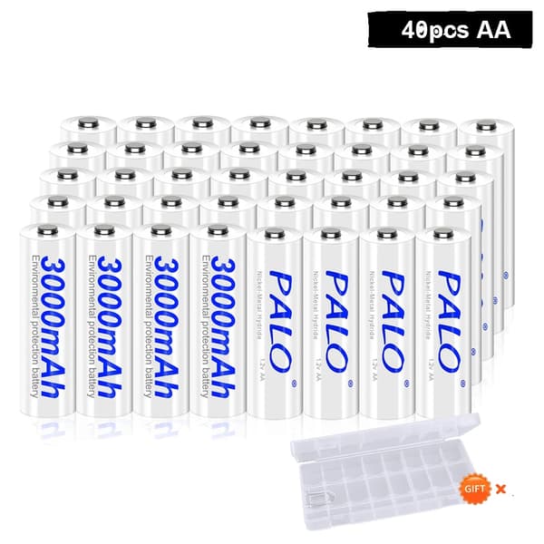 PALO Ladattavat AA-paristot, 3000mAh kapasiteetti, useita pakkausvaihtoehtoja,40 kpl akku