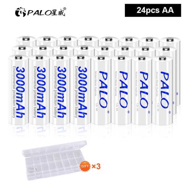 PALO Genopladelige AA-batterier, 3000mAh kapacitet, flere pakkevalg,24 stk batteri