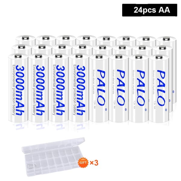 PALO Genopladelige AA-batterier, 3000mAh kapacitet, flere pakkevalg,24 stk batteri