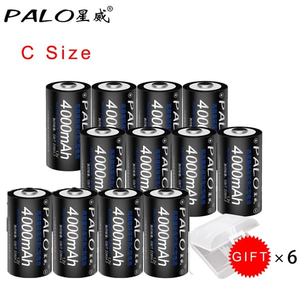 PALO C Størrelse Genopladeligt Batteri, 4000mAh Kapacitet, Miljøvenlig Ni-MH,12 sort C
