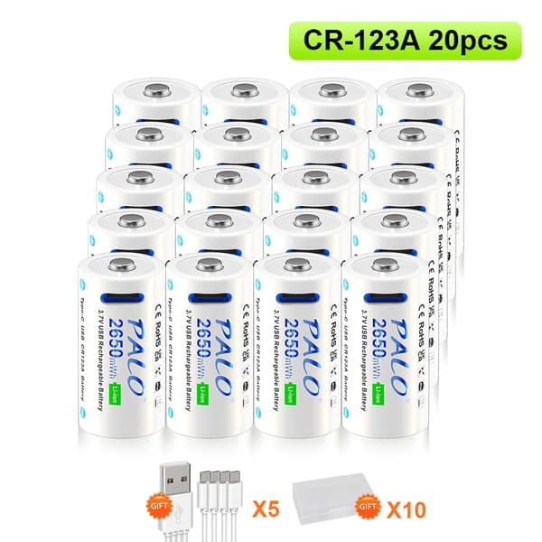 PALO CR123A Ladattavat Paristot, 3.7V Jännite, 2650mWh Kapasiteetti,20 kpl 16340 akku