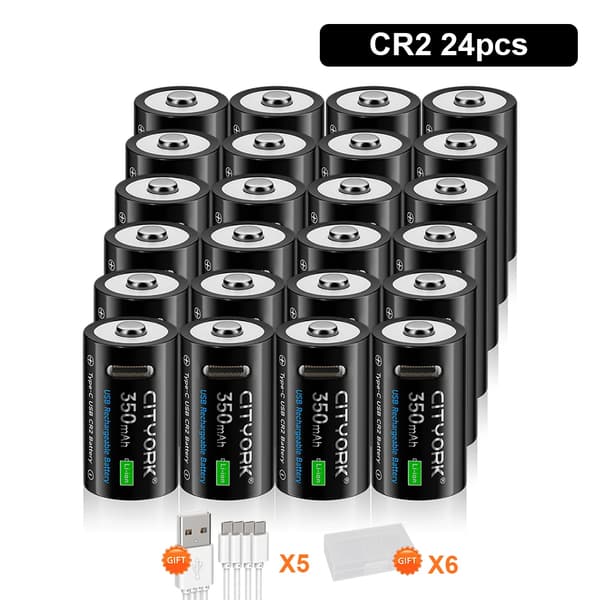 CR2 Ladattava Akka, 350mAh Kapasiteetti, USB Type-C Nopea Lataus,24 kpl akku