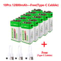 Pikkukuva 2 / 2: 9V ladattava akku, 12800mAh kapasiteetti, USB-ladattava,10 kpl 12800mAh, 9V