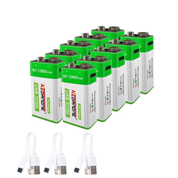 9V ladattava akku, 12800mAh kapasiteetti, USB-ladattava,10 kpl 12800mAh, 9V
