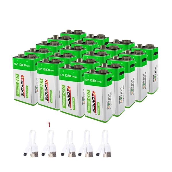 9V ladattava akku, 12800mAh kapasiteetti, USB-ladattava,20 kpl 12800mAh, 9V