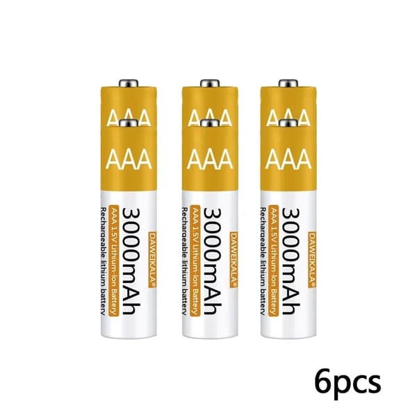 AAA Lithium-ion-batterier, 3000mAh kapacitet, genopladelige,6 stk AAA batteri