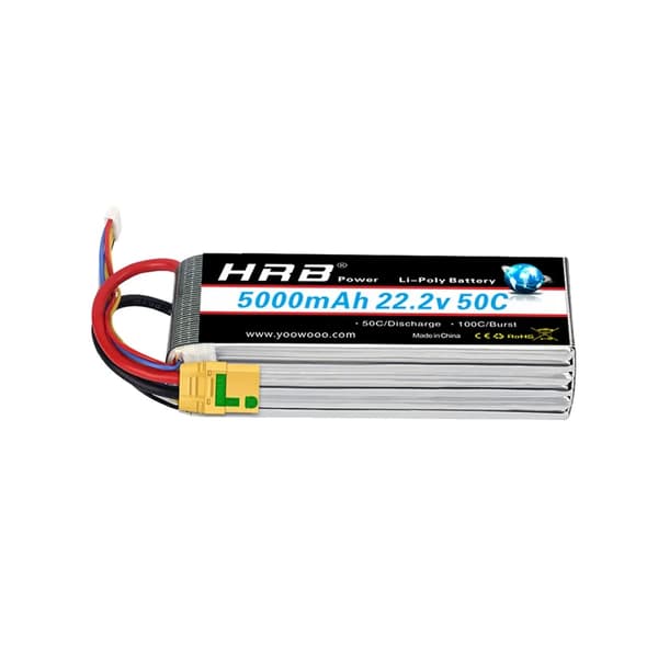 HRB 6S Lipo-batteri, 5000mAh kapacitet, 50C afladningshastighed,6s 5000 mah xt90s 1 stk