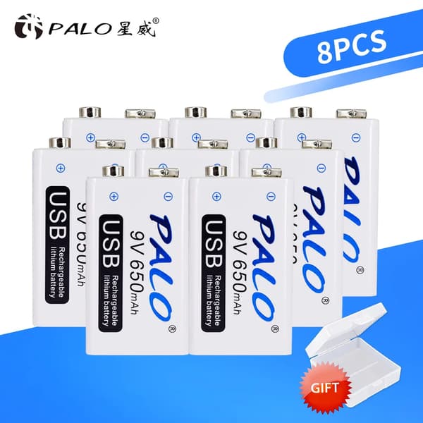9V USB Genopladeligt Batteri, 650mAh Kapacitet, Hurtig Opladning,8 stk, 9V