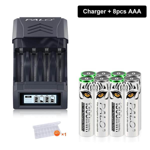 Genopladelige AAA-batterier, 1300mWh kapacitet, smart opladningsteknologi,8 stk AAA 1 oplader