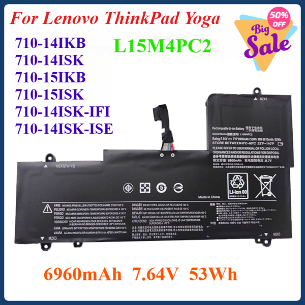 Kannettavan tietokoneen akun vaihto, 7.64V jännite, 53WH kapasiteetti, suunniteltu Lenovo ThinkPad Yoga 710:lle