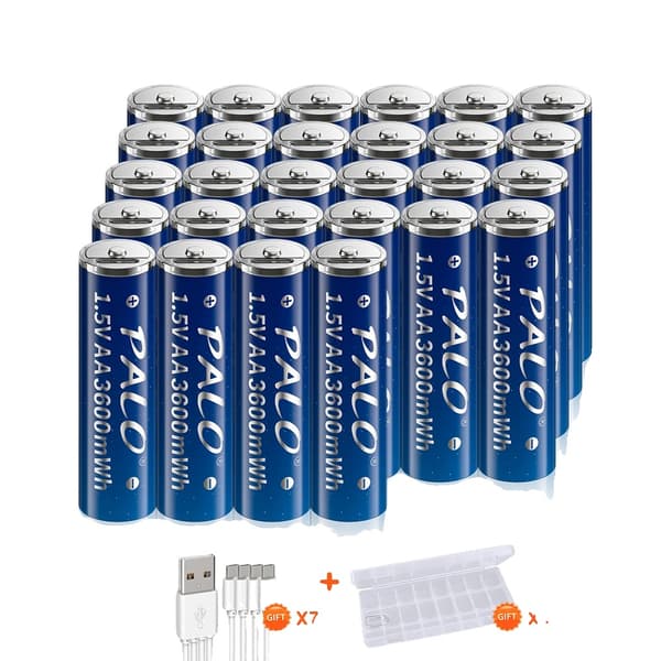 PALO USB genopladelige AA-batterier, 3600mWh kapacitet, hurtig opladning på 1 time,28 stk. AA-batteri