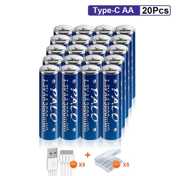 PALO USB genopladelige AA-batterier, 3600mWh kapacitet, hurtig opladning på 1 time,20 stk AA-batteri