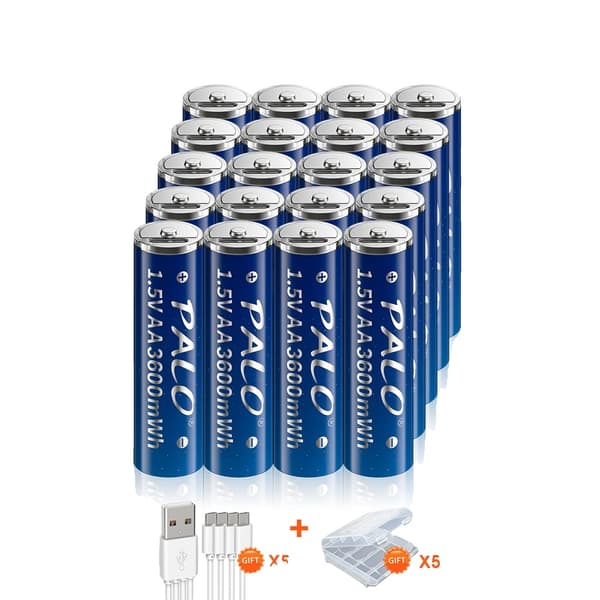 PALO USB genopladelige AA-batterier, 3600mWh kapacitet, hurtig opladning på 1 time,20 stk AA-batteri