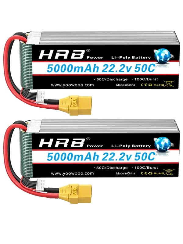 6S Lipo-batteri, 5000mAh kapacitet, 22.2V spænding,6s 5000mah XT90 2stk