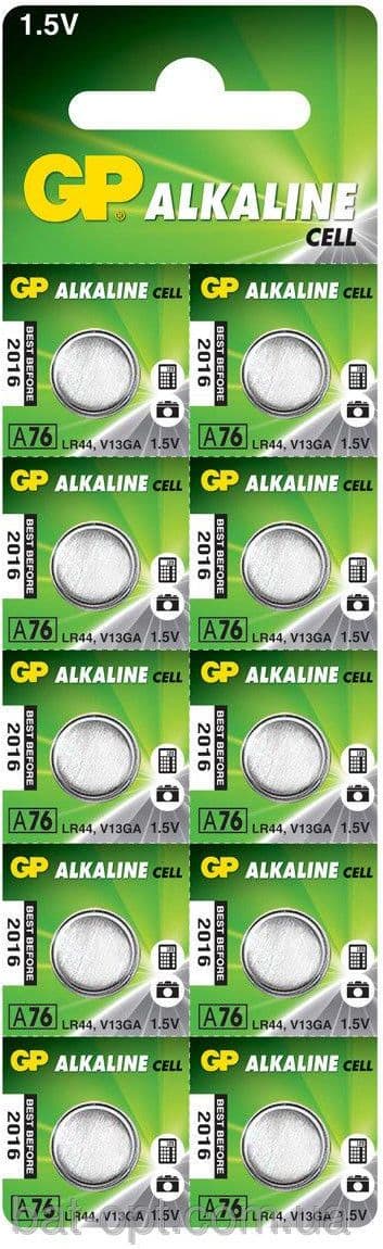 Batteri LR44, AG13, V13GA, A76, L1154, RW82 alkalisk GP 1,5V - 1 stk.
