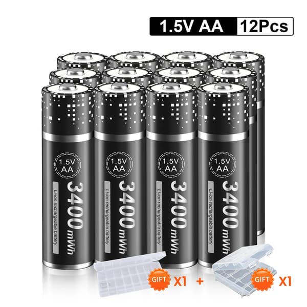 Genopladelige AA-batterier, 3400mWh kapacitet, CE-certificeret,12 stk. AA-batterier