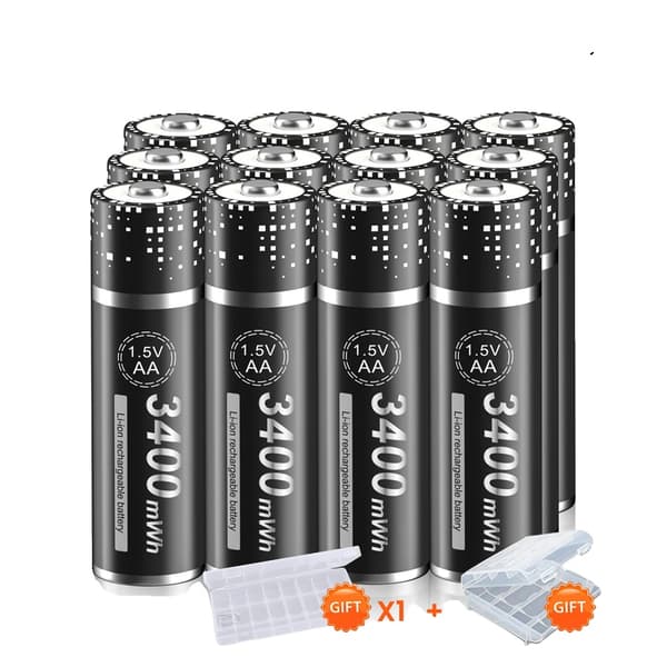 Genopladelige AA-batterier, 3400mWh kapacitet, CE-certificeret,12 stk. AA-batterier