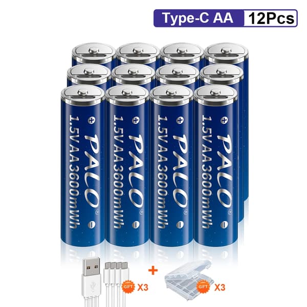 PALO AA Li-ion Akka, Korkea Kapasiteetti 3600mWh, USB-ladattava,12KPL, 1,5V