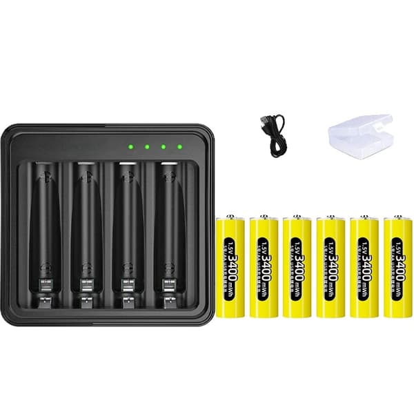 1.5V AA Genopladeligt Lithiumbatteri Sæt, Hurtig Opladning, 3400mWh Kapacitet,L155Lader 6Batteri