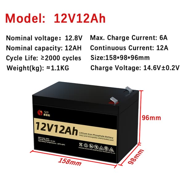 12V Lithium Jern Fosfat Batteripakke, 12Ah Kapacitet, Alsidig Strøm til Solenergi og Legetøj,12v