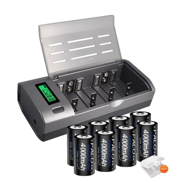 PALO C Størrelse Genopladeligt Batteri, 4000mAh Kapacitet, 8 Batterier med Oplader,8 batterier 1 oplader